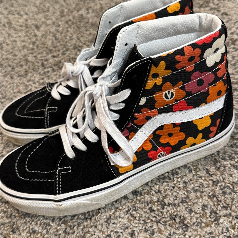 VANS SK8-HI Flower Black Suede Multicolor Canvas High Top Sneakers Men's 7.5/W 9